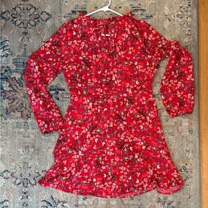 Loft red floral Long-Sleeve dress